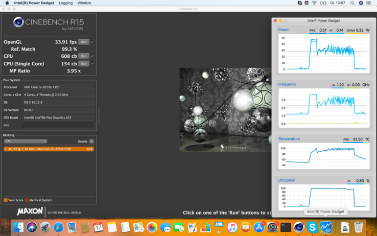 Многопоточный тест в Cinebench R15 (macOS)