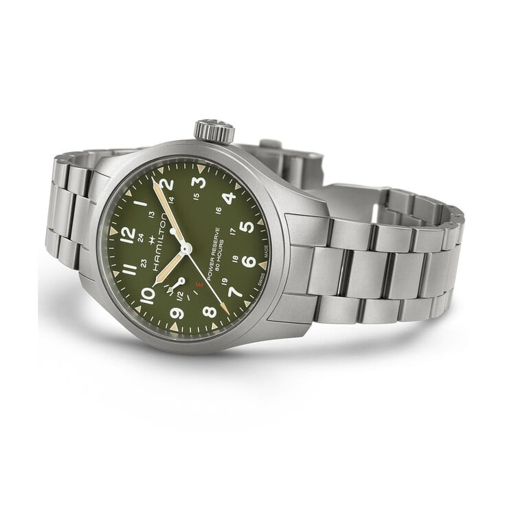 Часы Hamilton Khaki Field Power Reserve диаметром 40 мм с зелёным циферблатом 