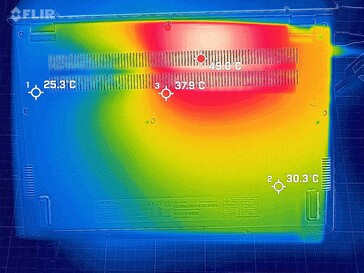 Нагрев под нагрузкой, днище ноутбука