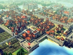 Изображение, на котором изображен город и несколько зданий из игры «Kingdoms and Castles».