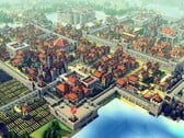 Изображение, на котором изображен город и несколько зданий из игры «Kingdoms and Castles». 
