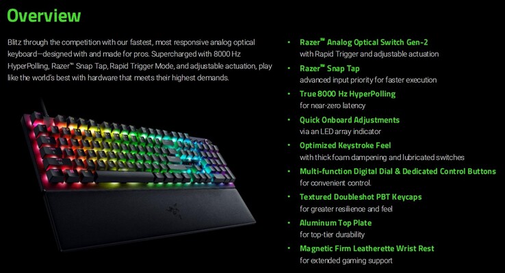Характеристики игровой клавиатуры Razer Huntsman V3 Pro 8KHz (Источник изображения: Razer PR с правками)