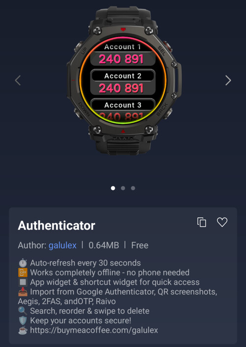 Приложение Authenticator Mini для смарт-часов Amazfit