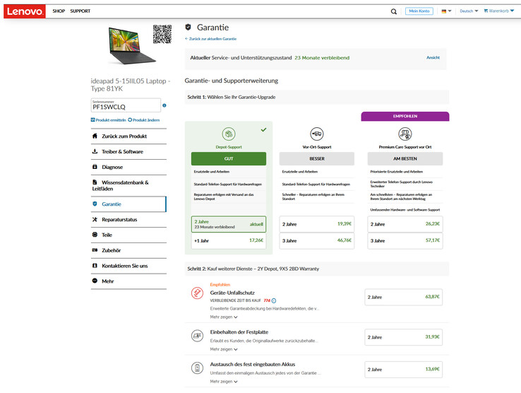 Варианты гарантии для IdeaPad 5