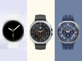 Три готовящихся к выпуску Galaxy Watch от Samsung изображены рядом друг с другом. (Источник изображения: через Evan Blass - отредактировано)
