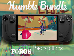 Все игры из коллекции Serenity Forge можно приобрести за минимальный взнос в размере $12. На фото: Steam Deck, запускающая Smile For Me. (Источник изображения: Humble Bundle и Steam - отредактировано)