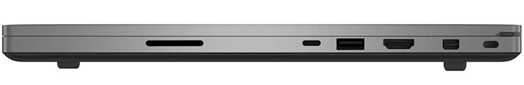 Правая сторона: картридер (SD), Thunderbolt 3, USB 3.2 Gen 1 (Type-A), HDMI, MiniDisplayPort, замок