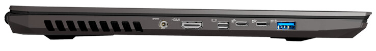 Левая сторона: разъем питания, HDMI 2.0, Mini DisplayPort 1.4 (supports G-Sync), 2x USB 3.2 Gen 2 (Type C), USB 3.2 Gen 1 (Type A)