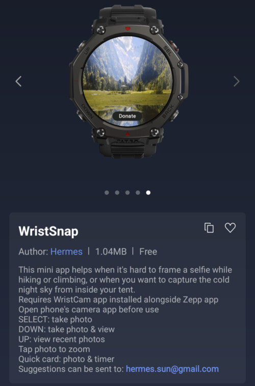 Приложение WristSnap Mini для смарт-часов Amazfit