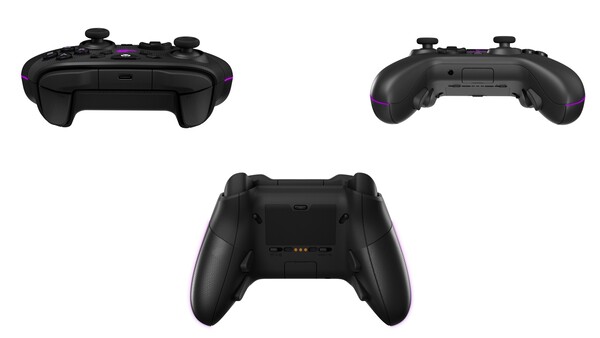 Беспроводной контроллер ROG Raikiri II Xbox имеет контактные точки для зарядной подставки и переключатели режимов для типа подключения и устройст