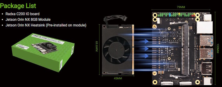 C200 - это, по сути, несущая плата с активно охлаждаемым модулем Jetson Orin NX 8GB (Источник изображения: Radxa)