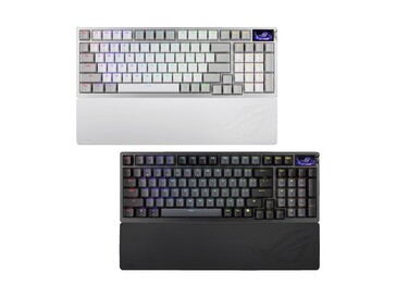 ROG Azoth 96 HE будет выпускаться в белом и черном цветах со съемной подставкой для запястий. (Источник изображения: Asus)
