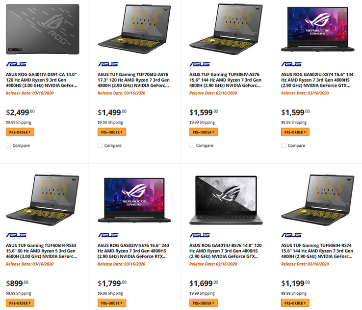 Цены на ноутбуки с Ryzen 4000. (Источник: Newegg Canada/@momomo_us)