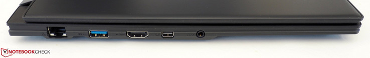 Левая сторона: Ethernet, USB-A 3.1 Gen2, HDMI 2.0, Mini-DisplayPort 1.4, аудио разъем