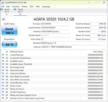 Проверка производительности с ADATA SE920 через USB-C