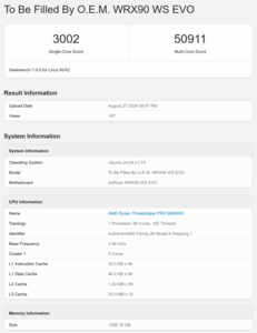Результат Threadripper Pro 9995WX в тесте Geekbench 7