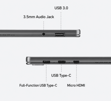 Порты планшета Acer A543 включают USB-C, USB-A и Micro HDMI
