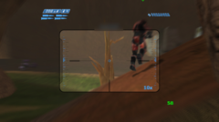 Сетевой мультиплеер Halo Combat Evolved на Anbernic RG35XX H в матче на карте Blood Gulch с 23 игроками.