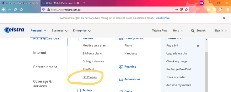 5G упоминается на сайте Telstra (Изображение: Снимок экрана)
