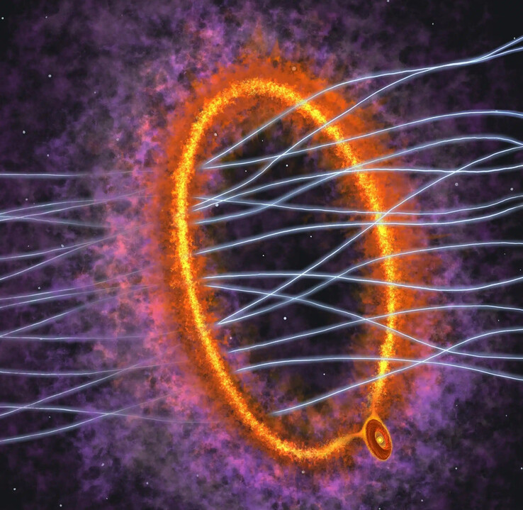 Иллюстрация, показывающая газовое кольцо и молодую звезду MC 27.