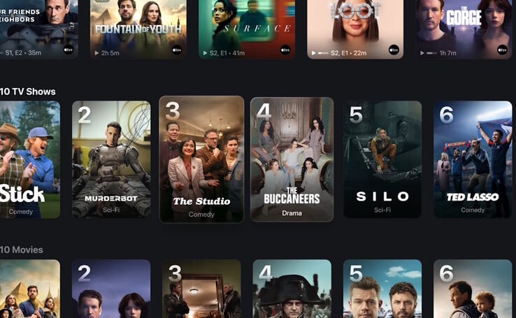 Apple tvOS 26 представляет шоу и фильмы с новыми афишами. (Источник изображения: Apple)