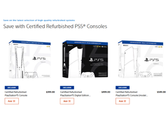 Снимок экрана с изображением сертифицированных восстановленных консолей PlayStation 5 от Sony на PlayStation Direct