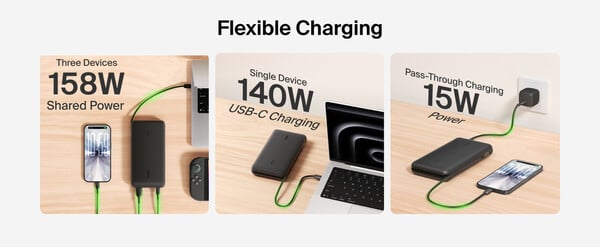 Belkin UltraCharge Pro Laptop Power Bank 25K может заряжать три устройства одновременно.