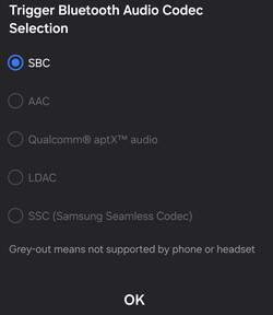 Доступные аудиокодеки Bluetooth