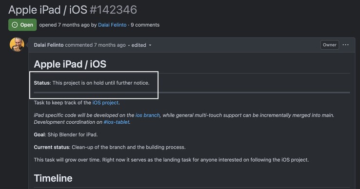 Компания Blender заявила, что проект iPad теперь приостановлен.