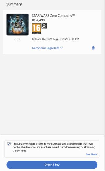 Всплывающее окно PlayStation Store India перед совершением покупки.