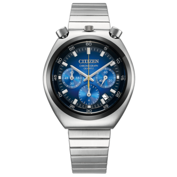 Вид спереди на Citizen Tsuno Chronograph AN3714-68L с ярким синим циферблатом с градиентом.