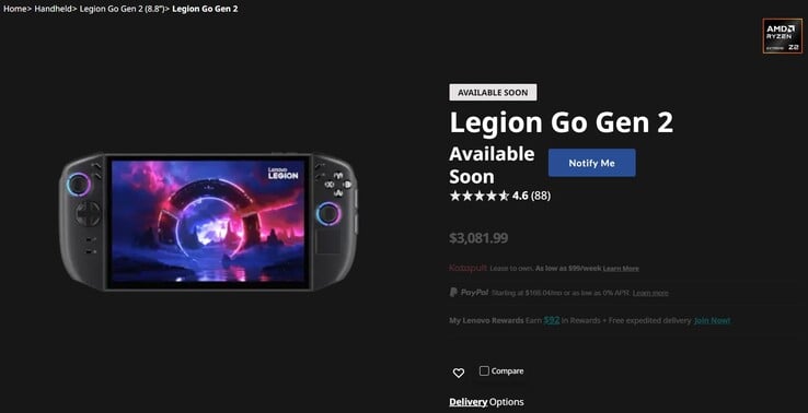 Страница Legion Go 2 на сайте Lenovo.