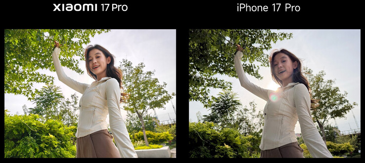 Сравнение камер Xiaomi 17 Pro и iPhone 17 Pro (Источник изображения: Lu Weibing)