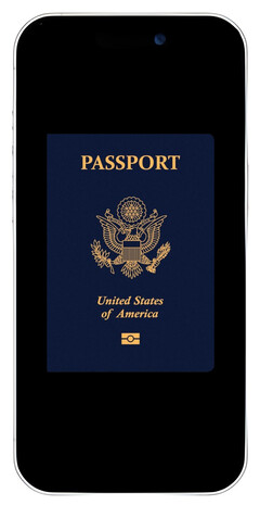 Изображение паспорта США на экране iPhone 17.