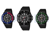 На фотографии слева направо: Casio MRW-240H-1E1JF, MRW-240H-1E2JF и MRW-240H-1E3JF. 