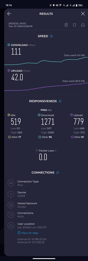Достойный прием 4G в сельской местности Май Чау, Вьетнам.