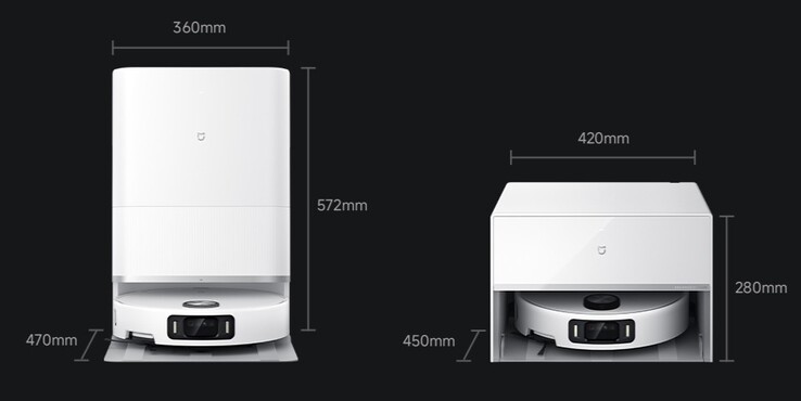 Размеры Xiaomi Mijia Robot Vacuum Mop 5 Pro Water Tank Edition (слева) и Water and Drain Version (справа). (Источник изображения: Xiaomi)