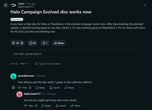 Комментарии на Reddit по поводу игровых дисков «Halo: Campaign Evolved»