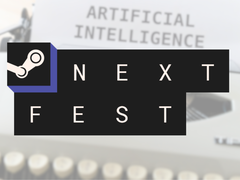 На фото - логотип Steam Next Fest над изображением с наборщиком текста и текстом 