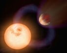 Художественная иллюстрация, изображающая экзопланету и звезду.