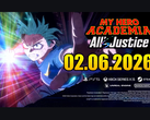 Ключевая иллюстрация к игре My Hero Academia: All's Justice, на котором изображен Идзуку Мидория, тянущийся вперед с эффектом светящейся энергии, и дата выхода 02 июня 2026 года. (Источник: YouTube)