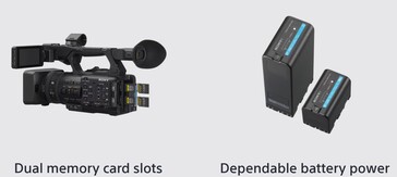 Модели HXR-NX800 и PXW-Z200 могут вести запись на две карты памяти CFexpress Type A или SD в течение более четырех часов без перерыва, используя дополнительный батарейный блок BP-U100 емкостью 97 Втч. (Источник изображения: Sony)