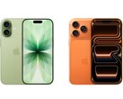 Боковое изображение зеленого iPhone 17 с двойной камерой и оранжевого iPhone 17 Pro с тройной камерой. (Источник изображения: Apple)