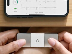 AliveCor KardiaMobile 6L Max держится обеими руками для измерения ЭКГ человека. (Источник изображения: AliveCor)