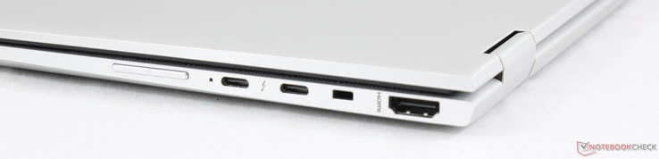 Правая сторона: качелька регулировки громкости, 2x USB Type-C + Thunderbolt 3, DriveLock, HDMI 1.4