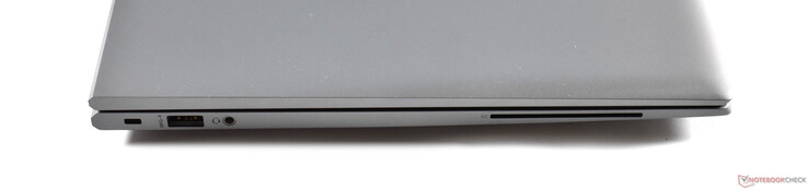 Слева: Kensington, USB-A 3.1 Gen 1, аудиовыход 3.5 мм, отсек для смарт-карт