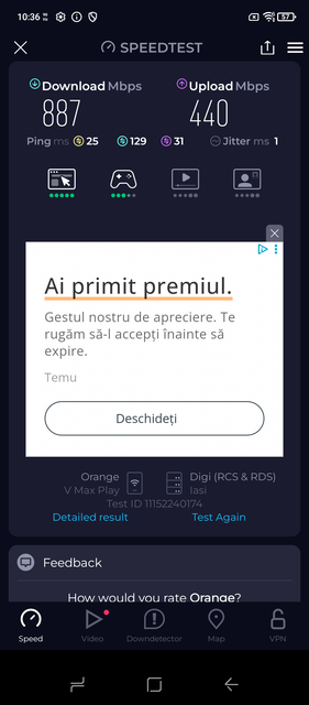Ookla Speedtest, тест 2 - иной сервер (Источник изображения: Сергей Тарасов - Notebookcheck)