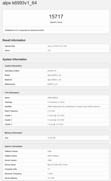 Листинг MediaTek Dimensity 9500 Geekbench (источник изображения: Geekbench)