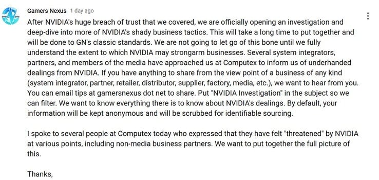 Gamers Nexus начинает расследование в отношении Nvidia. (Источник изображения: Gamers Nexus на YouTube)