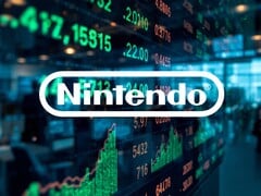 Логотип Nintendo, изображенный на фоне биржевого тикера